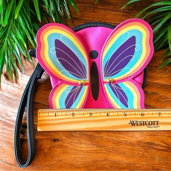 BETSEY JOHNSON Butterfly Wristlet - Pink & Rainbow Applique - Picture 4 of 10